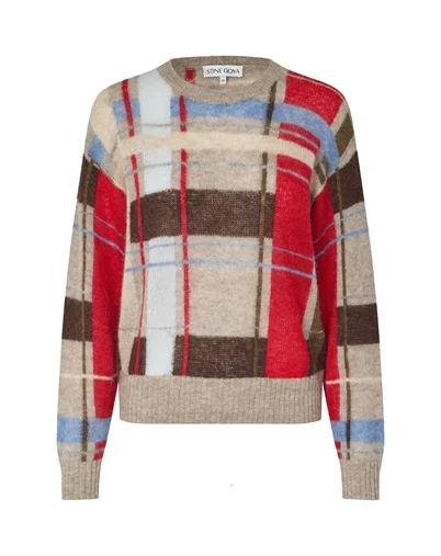 Stine Goya - Long Sleeve Crewneck Strik - Scarlet Grid 